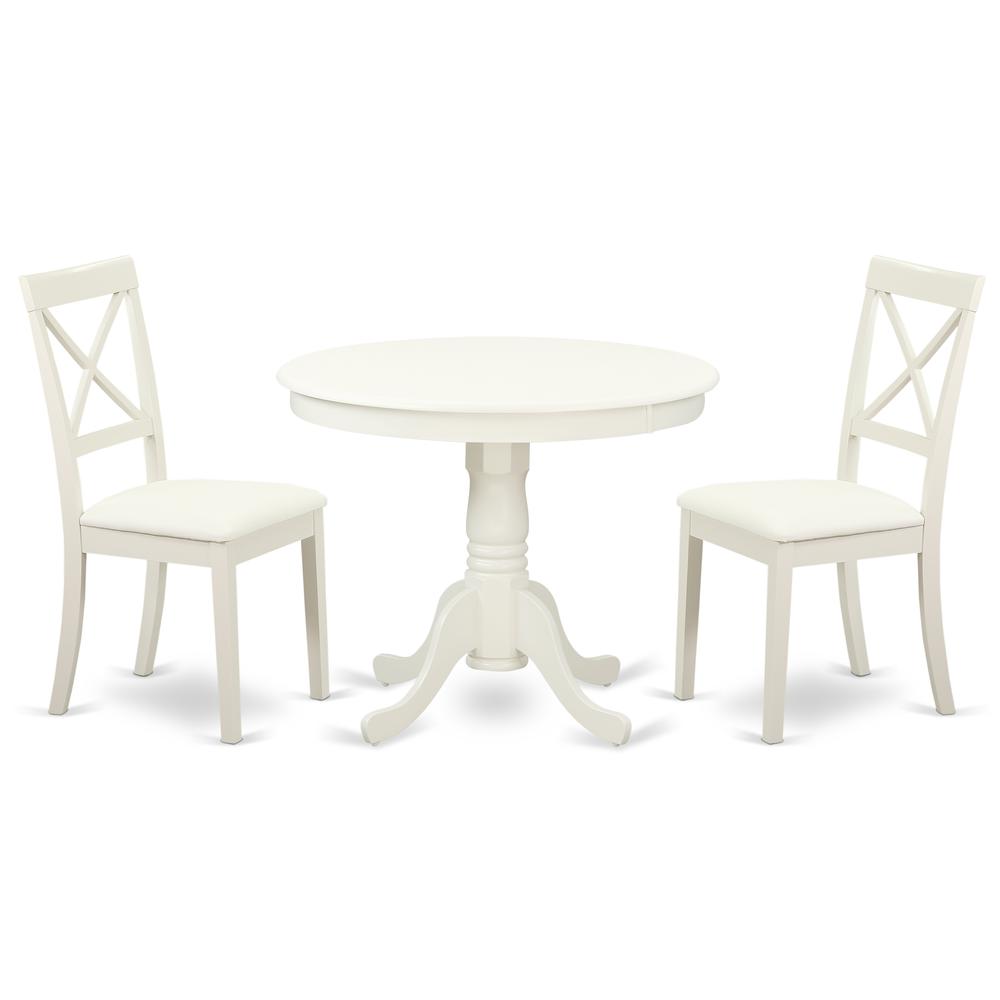 Back. East West Furniture - Dining Room Set Linen White - Brown.