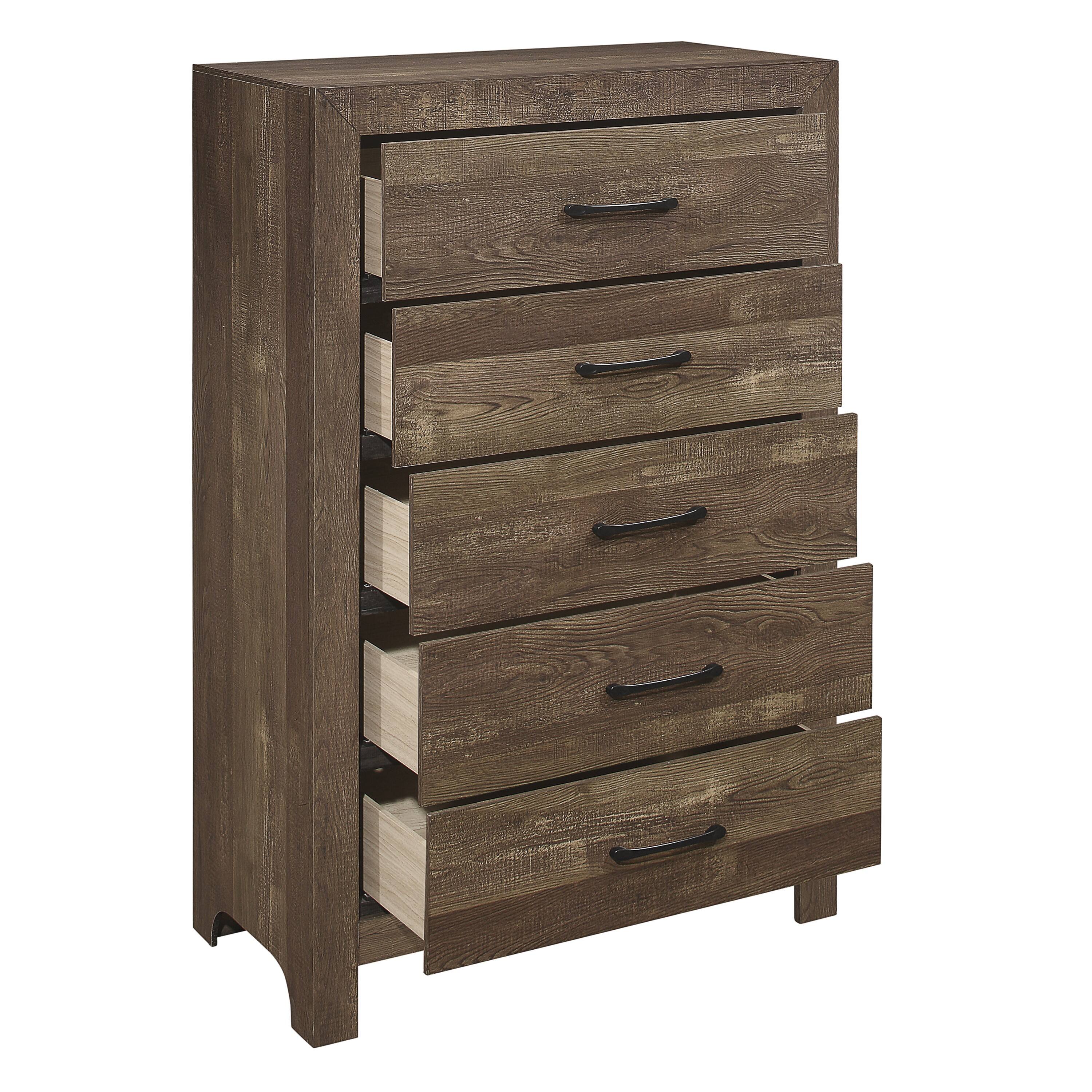 Left. TinyHomie - Simple Look Rustic Brown Finish 1pc Chest of 5x Drawers Black Metal Hardware Bedroom Furniture - Rustic Brown.