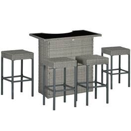 Outsunny - Piece Rattan Wicker Bar Set, High Top Outdoor Table and Chairs, Bar Height Patio Set - Gray