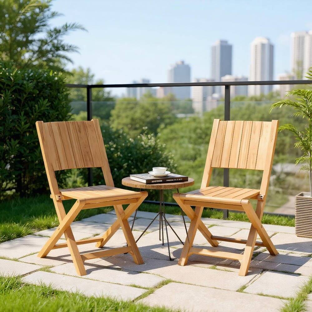 Kadyn - Outdoor Dining Room Chairs, Patio Kitchen Chairs,2 Pieces Teak Wood Outdoor Dining Chairs with Slatted Seat - Beige