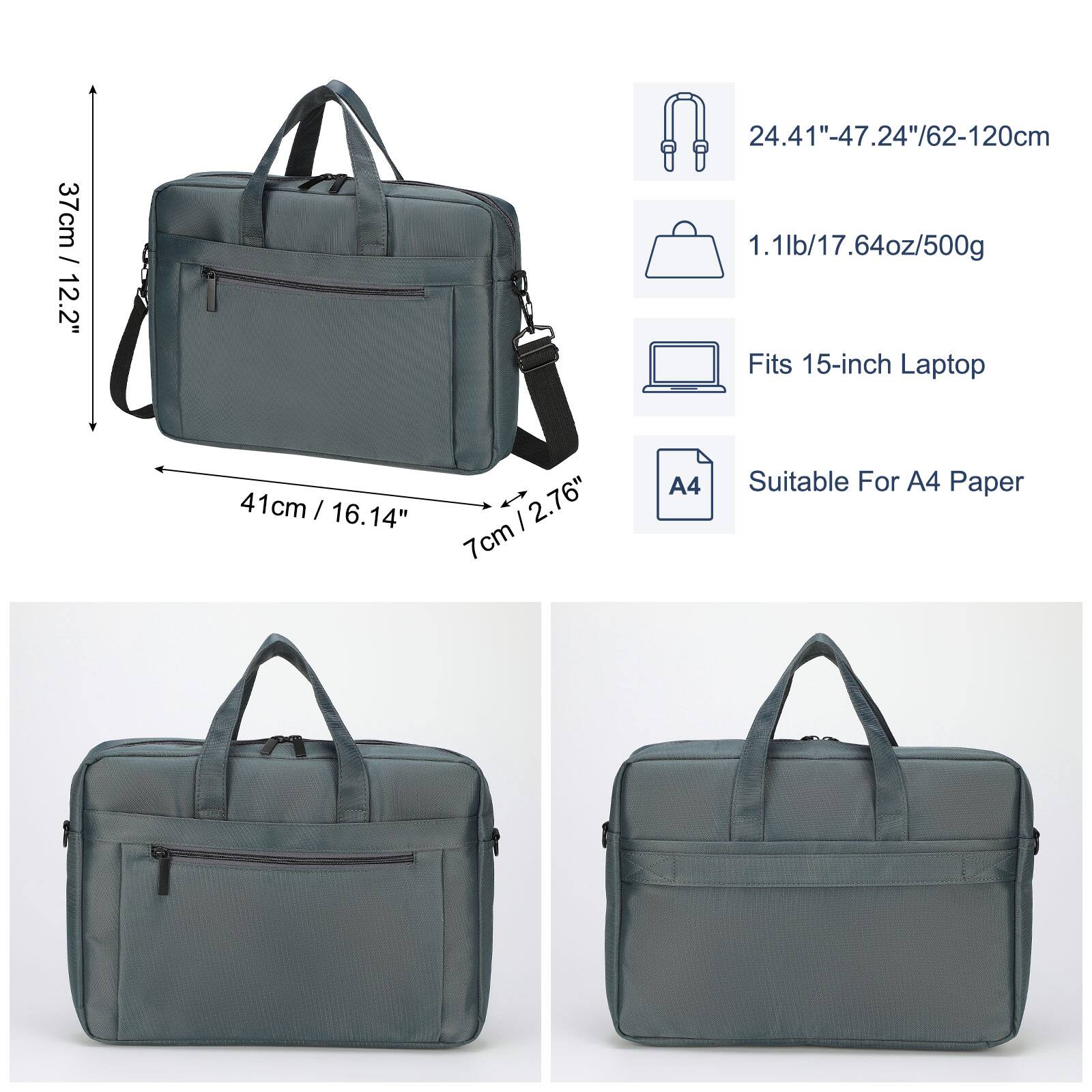 37cm / 12.2"  
24.41"  
24.41"-47.24"/62-120cm  
1.1lb/17.64oz/500g  
Fits 15-inch Laptop  
41cm / 16.14"  
7cm / 2.76"  
A4  
Suitable For A4 Paper
