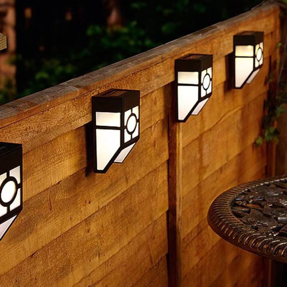 Left. Oumilen - 8 Pack Vintage Solar Wall Mount Lights – Cool White 2-LED Outdoor Solar Fence Lamp for Patio Deck.