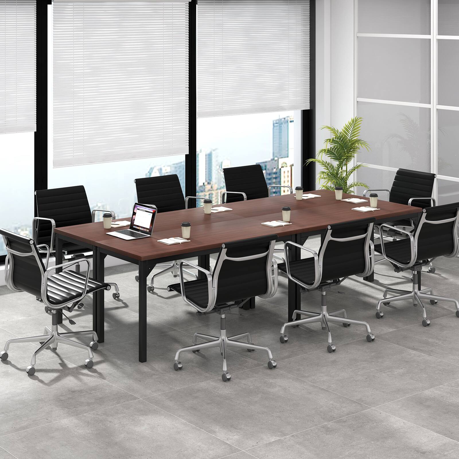 Alt View 1. Costway - Costway Set of 4 55" Conference Table Office Computer Study Desk Metal Base Meeting Room - Brown.