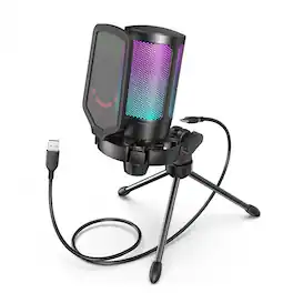 Cubilan - USB Gaming Microphone with RGB Mute Sensor, Pop Filter & Shock Mount for PC, Mac, PS4, PS5 - Streaming & Podcast - Black