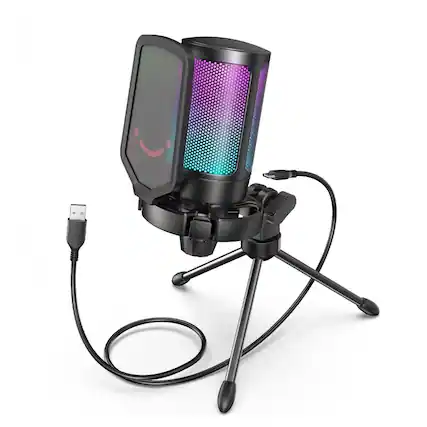 Front. Cubilan - USB Gaming Microphone with RGB Mute Sensor, Pop Filter & Shock Mount for PC, Mac, PS4, PS5 - Streaming & Podcast - Black.