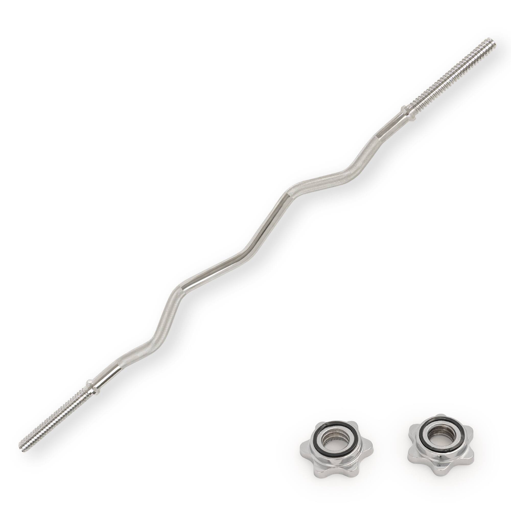 Front. Sunny Health & Fitness - 47" Threaded EZ Curl Chrome Bar - Silver.