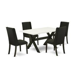 East West Furniture - 5-Piece Mid Century Dining Table Set Included 4 Dining Chairs Upholstered Nails Head Seat and - Multi-Color