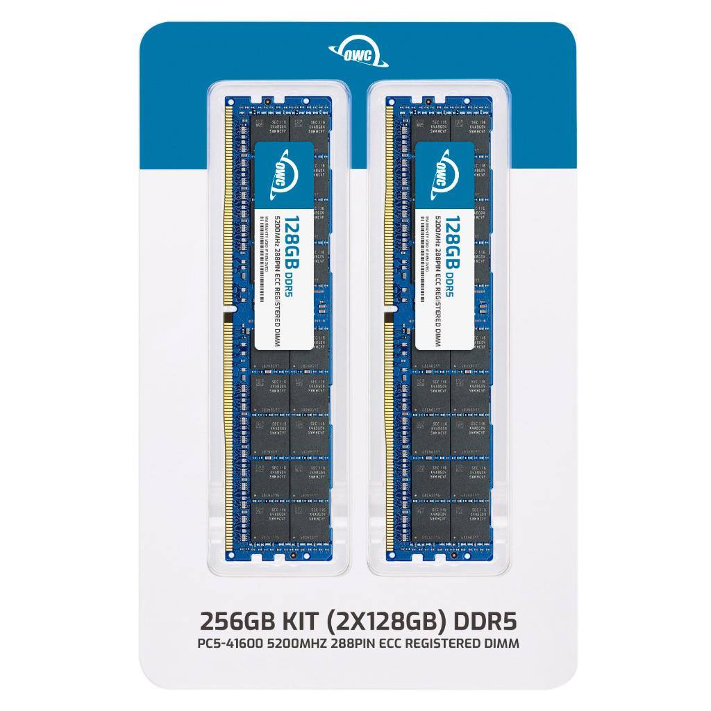 OWC  
128GB DDR5  
5200MHZ 288PIN ECC REGISTERED DIMM  

256GB KIT (2X128GB) DDR5  
PC5-41600 5200MHZ 288PIN ECC REGISTERED DIMM