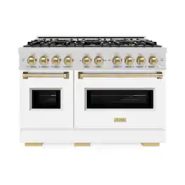 ZLINE - Autograph 48 in. 6.7 cu. ft. Classic Freestanding Dual Fuel Range w/ 8 DuoPro Burners & White Door w/ Bronze Accents - White Matte