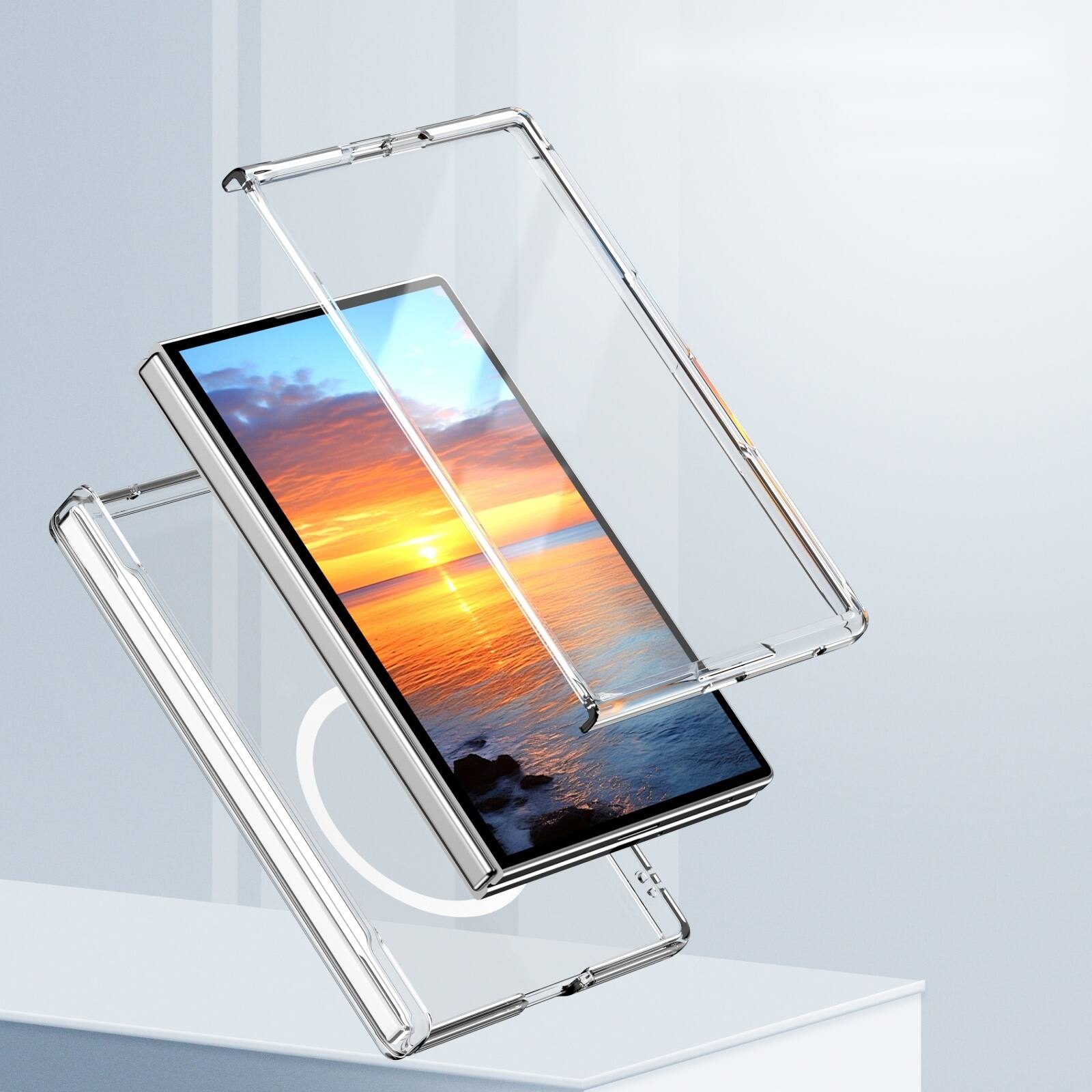 Back. Dteck - Shockproof Phone Case for Samsung Galaxy Z Fold8 Built in Screen Film, Clear Magnetic Cover with Full Hinge Protection - Clear.