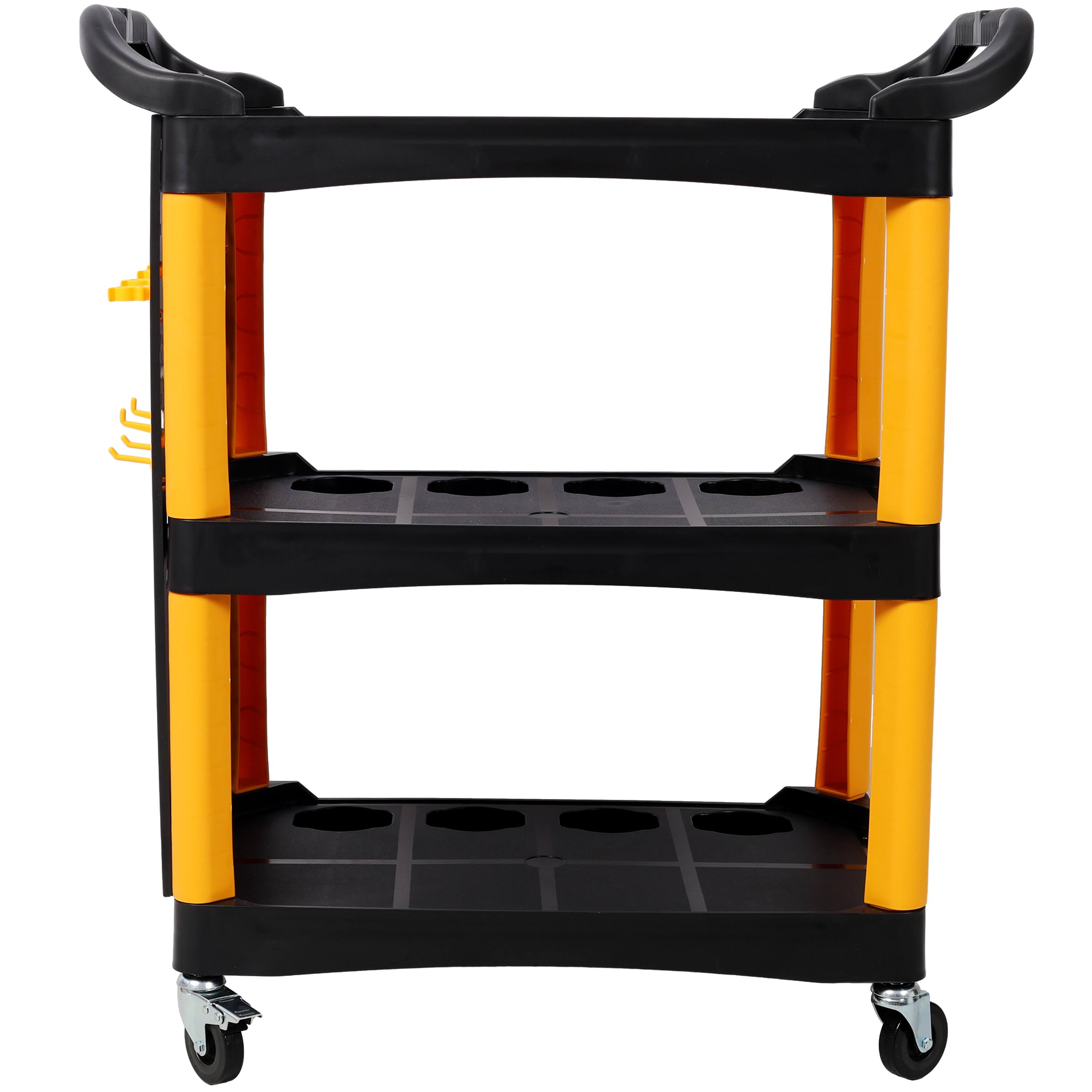 Alt View 5. ELEMENT ACE - 3-Tier Rolling Auto Detailing Cart with Wheels, Panel & Hooks - Garage, Workshop, Repair Shop Tool Storage - Yellow+Black.