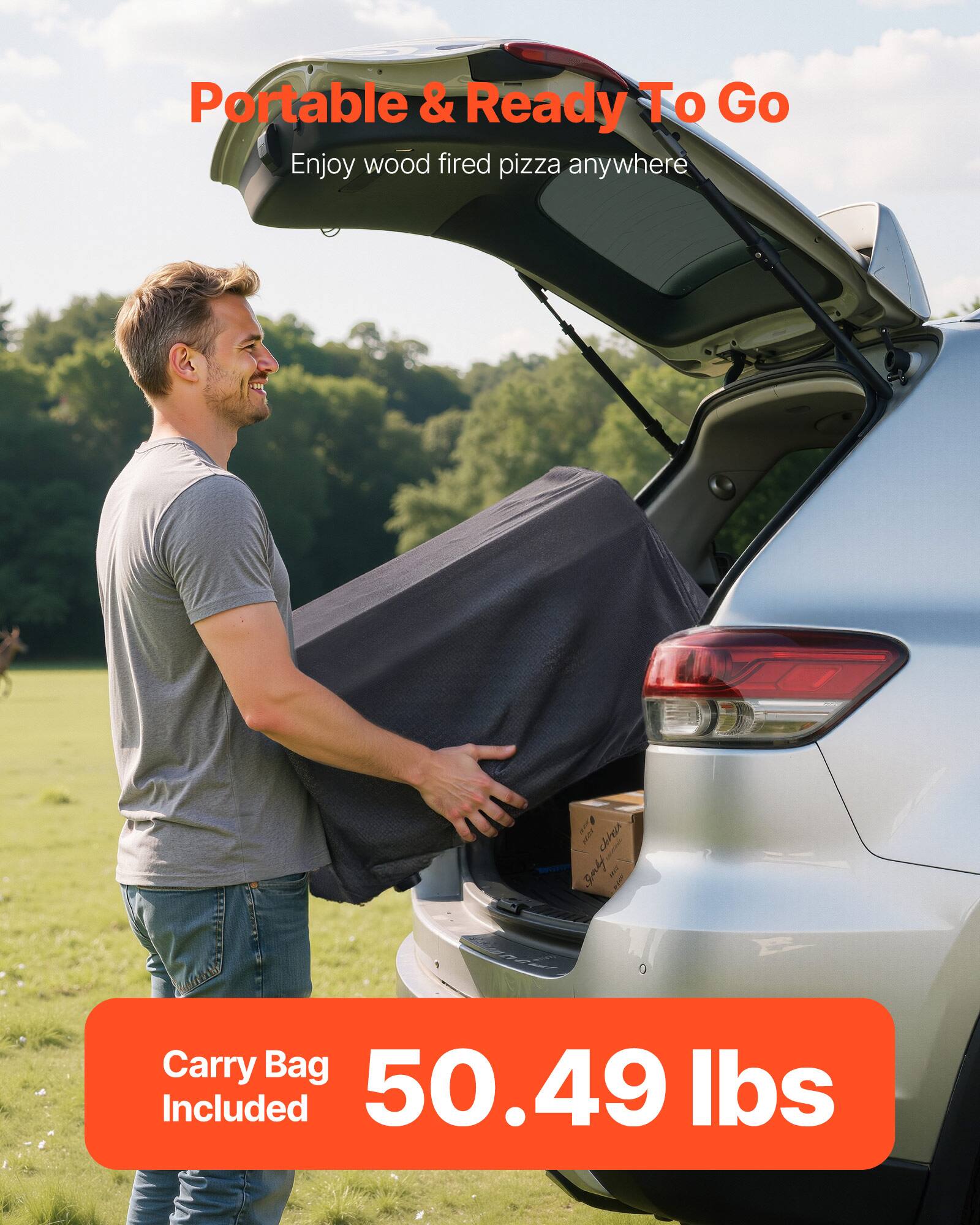 Portable & Ready To Go  
Enjoy wood fired pizza anywhere  

Carry Bag Included  
50.49 lbs