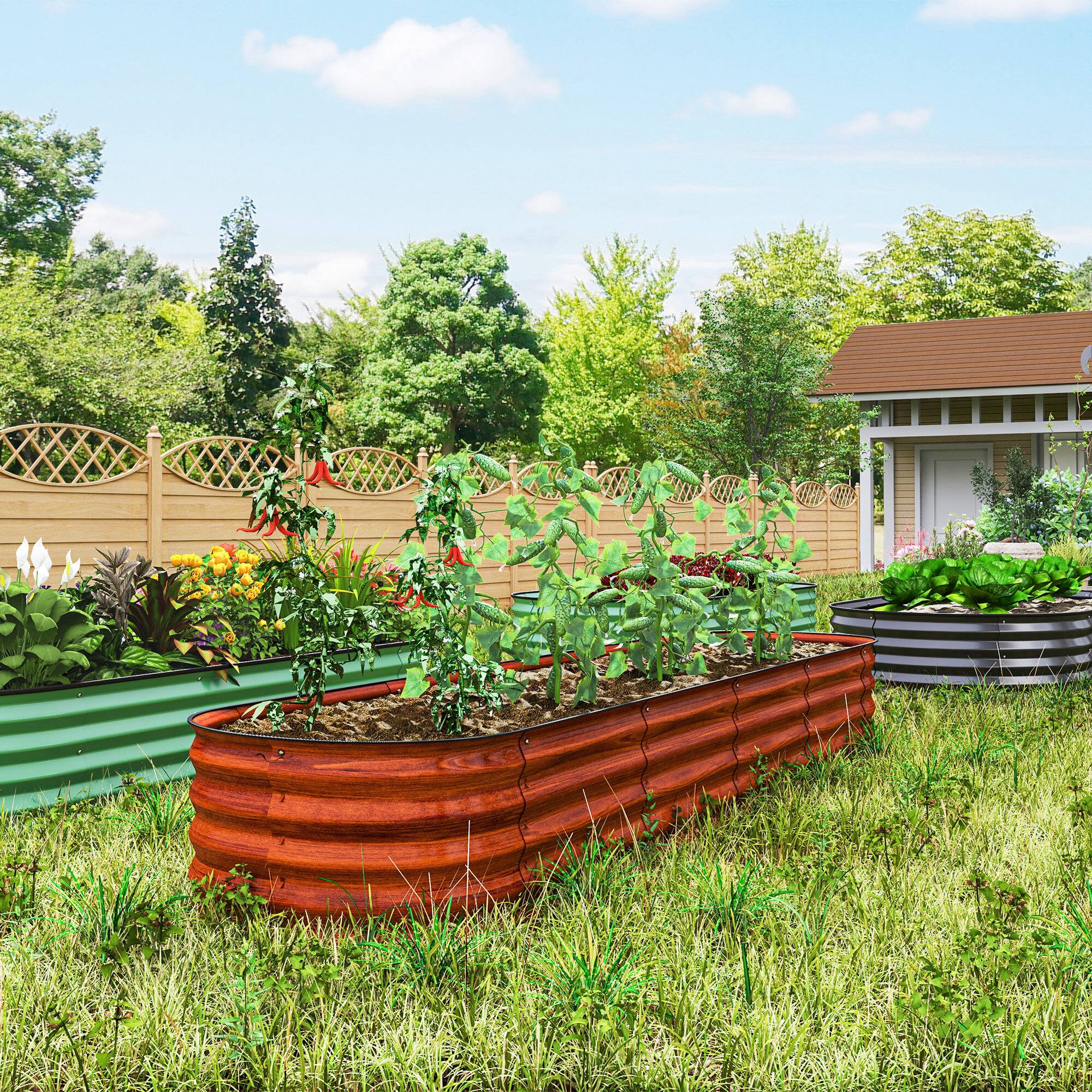 Alt View 8. Outsunny - 8' x 2' x 1' Galvanized Raised Garden Bed Kit, Outdoor Metal Elevated Planter Box with Safety Edging - Brown.