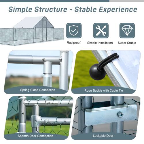 Simple Structure - Stable Experience

- Rustproof
- Simple Installation
- Super Stable

- Spring Clasp Connection
- Rope Buckle with Cable Tie
- Smooth Door Connection
- Lockable Door