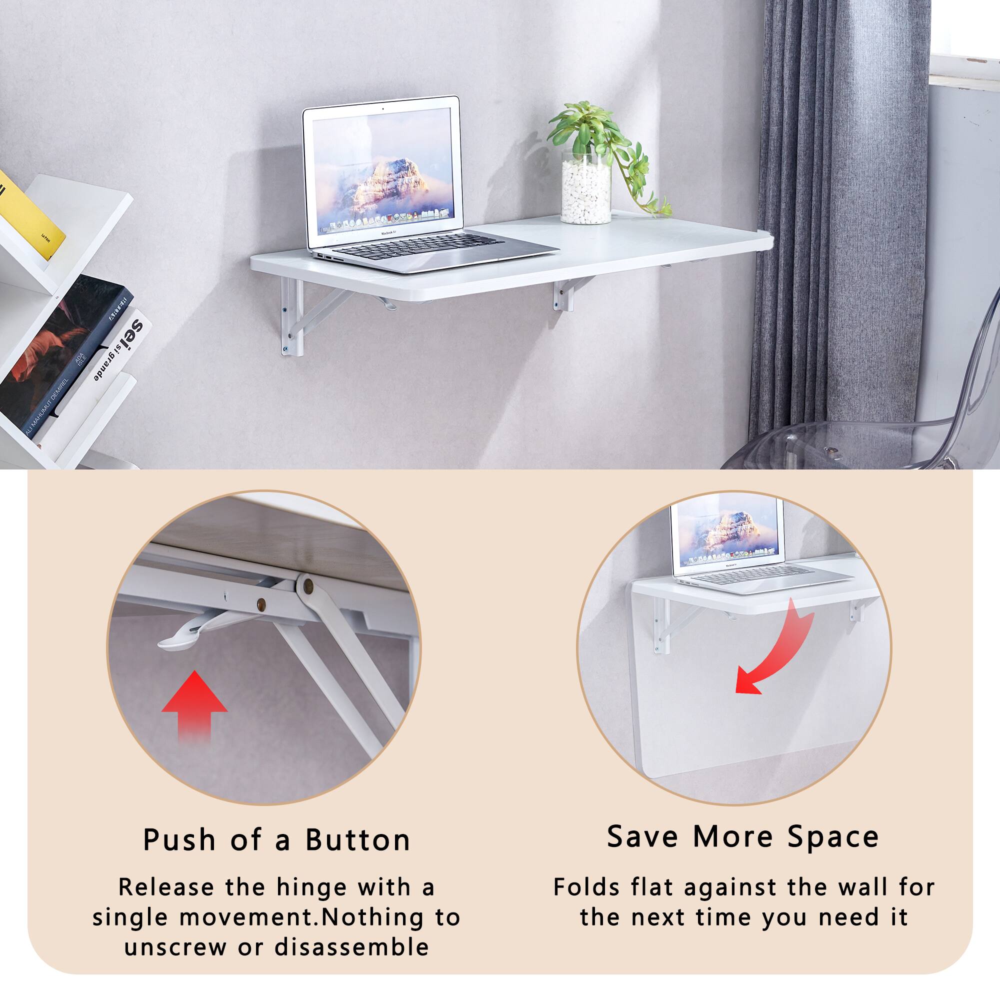 - E EARAdG CN nhintocie Seisigrande granda w 2 ana TAASAS
- Push of a Button: Release the hinge with a single movement. Nothing to unscrew or disassemble
- Save More Space: Folds flat against the wall for the next time you need it