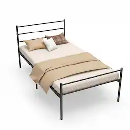 Gymax - Twin Size Metal Bed Frame Platform Mattress Foundation W/ Headboard - Black