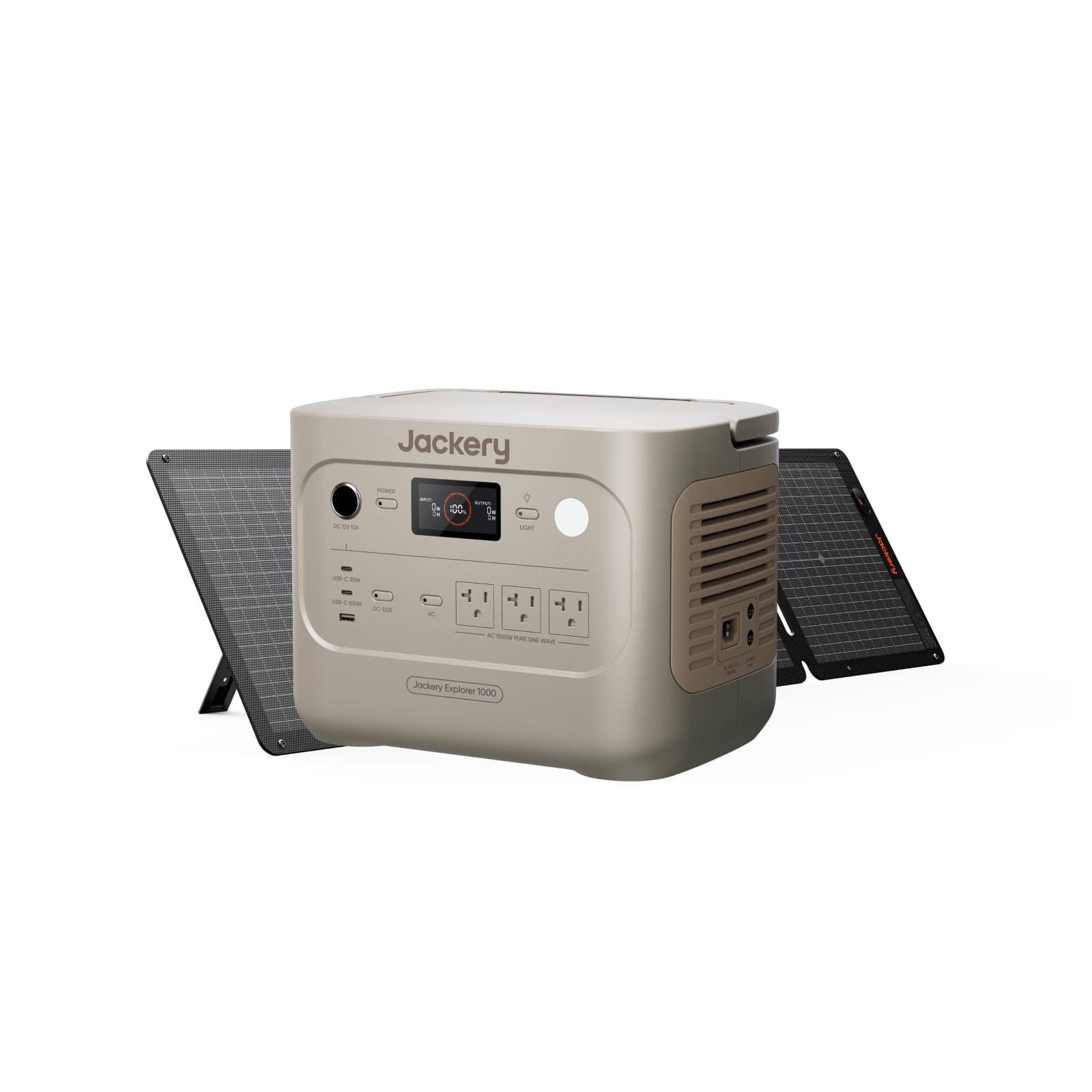 Jackery - E1000AC Sand Gold Solar Generator, 1062Wh 1500W Power Station with 100W Air Panel (Shipped Separately) (1062 Wh Capacity)