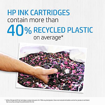 HP INK CARTRIDGES contain more than 40% RECYCLED PLASTIC on average*

82% of Original HP Ink Cartridges contain between 45-70% recycled plastic. Does not include ink bottles and other products not listed.

See www.hp.com/gafrecycle for list

*See www.hp.com/recycledcontent for list