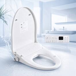 Loheer - Smart Bidet Toilet Seat Heated Elongated Seat with Adjustable Water Wash and Night Light - White