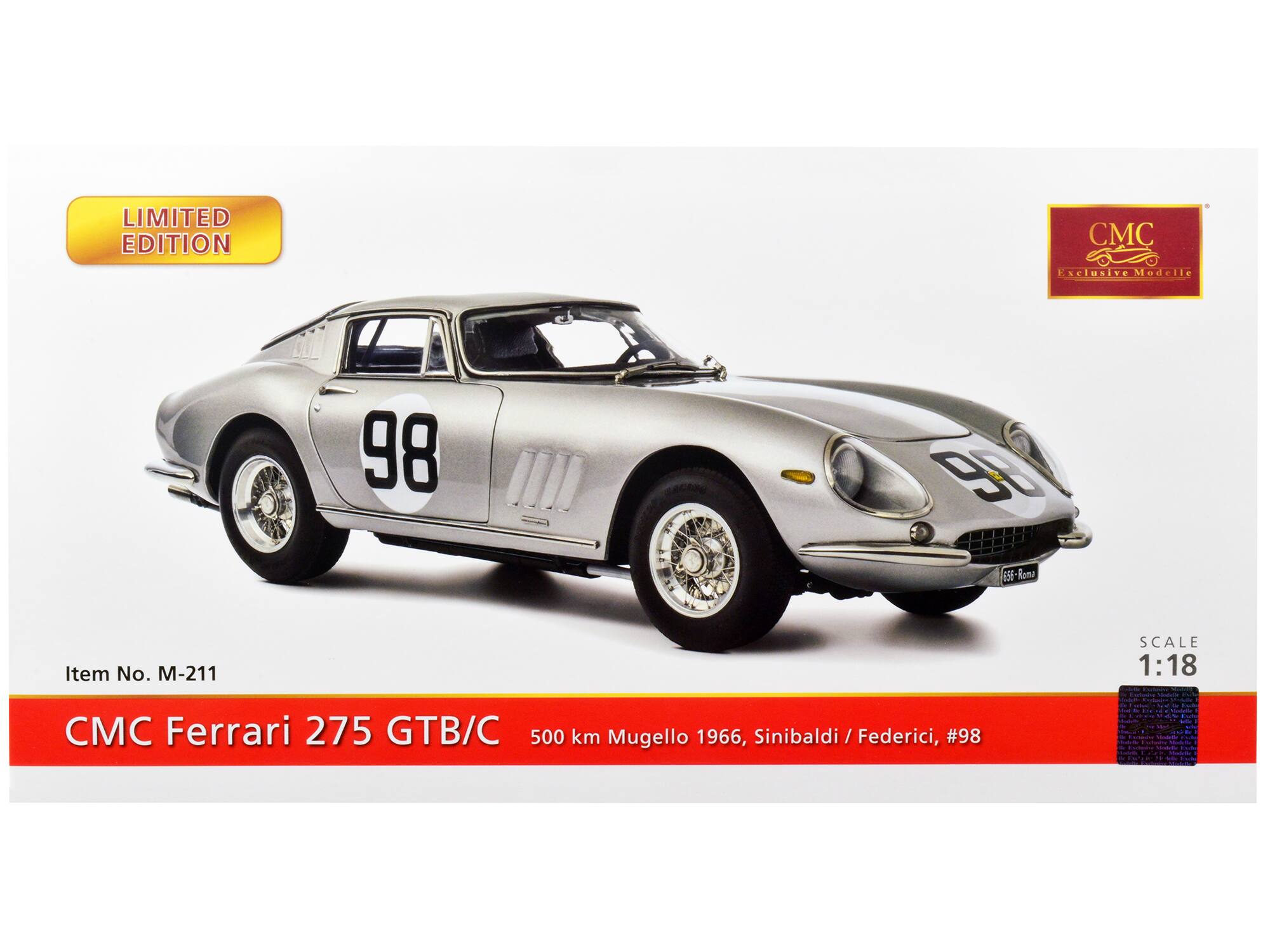LIMITED EDITION

CMC Exclusive Modellle

Item No. M-211

CMC Ferrari 275 GTB/C 500 km Mugello 1966, Sinibaldi / Federici, #98

SCALE 1:18