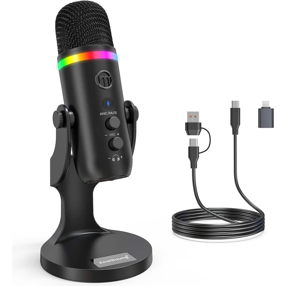MOSZAR LLC - USB Microphone for iPhone & PC – RGB Condenser Mic with Touch Mute, Gain