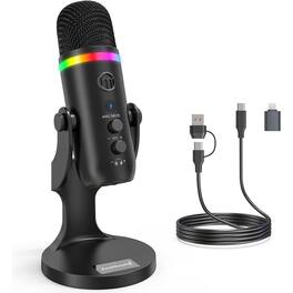 MOSZAR LLC - USB Microphone for iPhone & PC – RGB Condenser Mic with Touch Mute, Gain