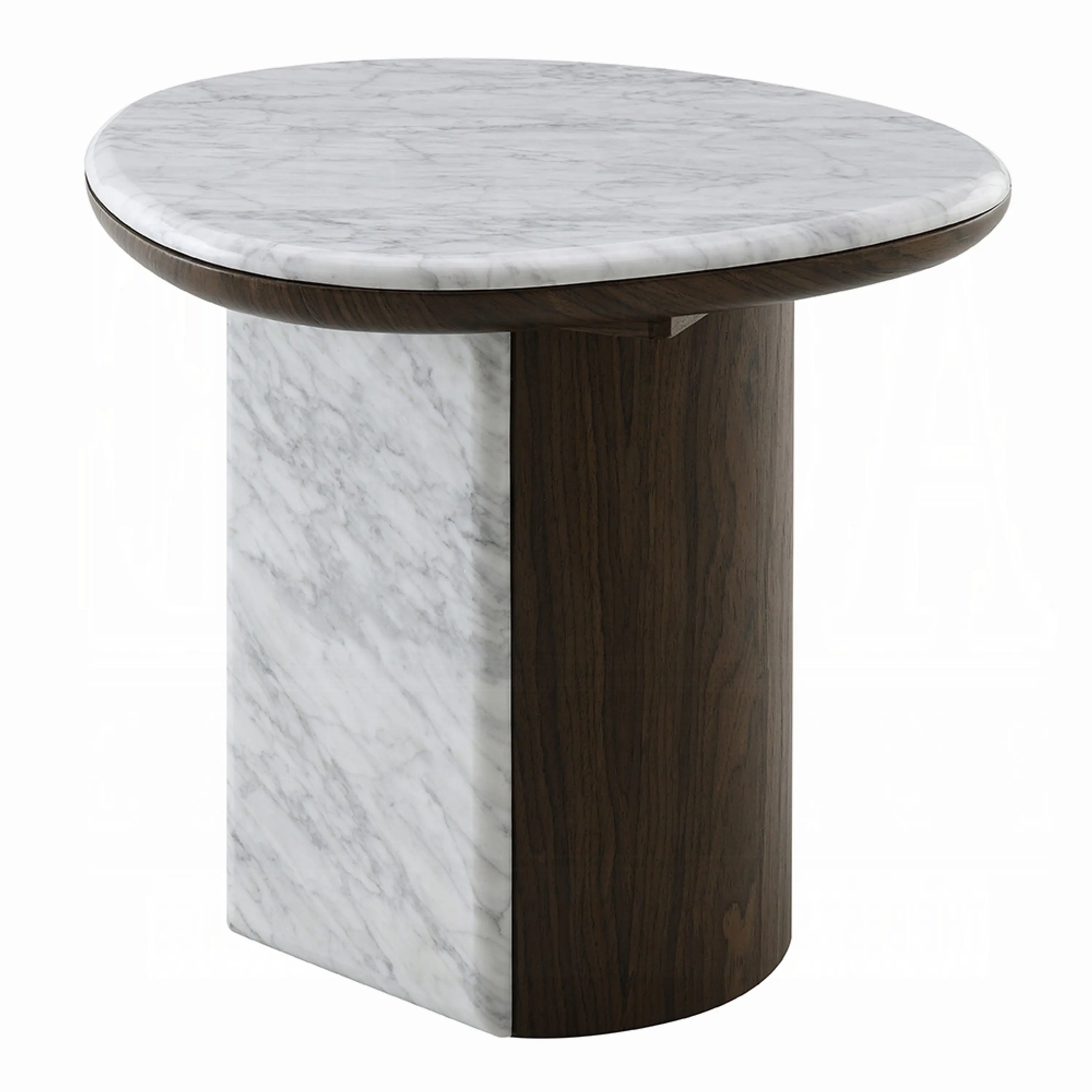 Alt View 2. Manhattan Lane - Jima Side End Table, 20 Inch White Marble Top, Brown Veneer Base - White, Gray, Brown.