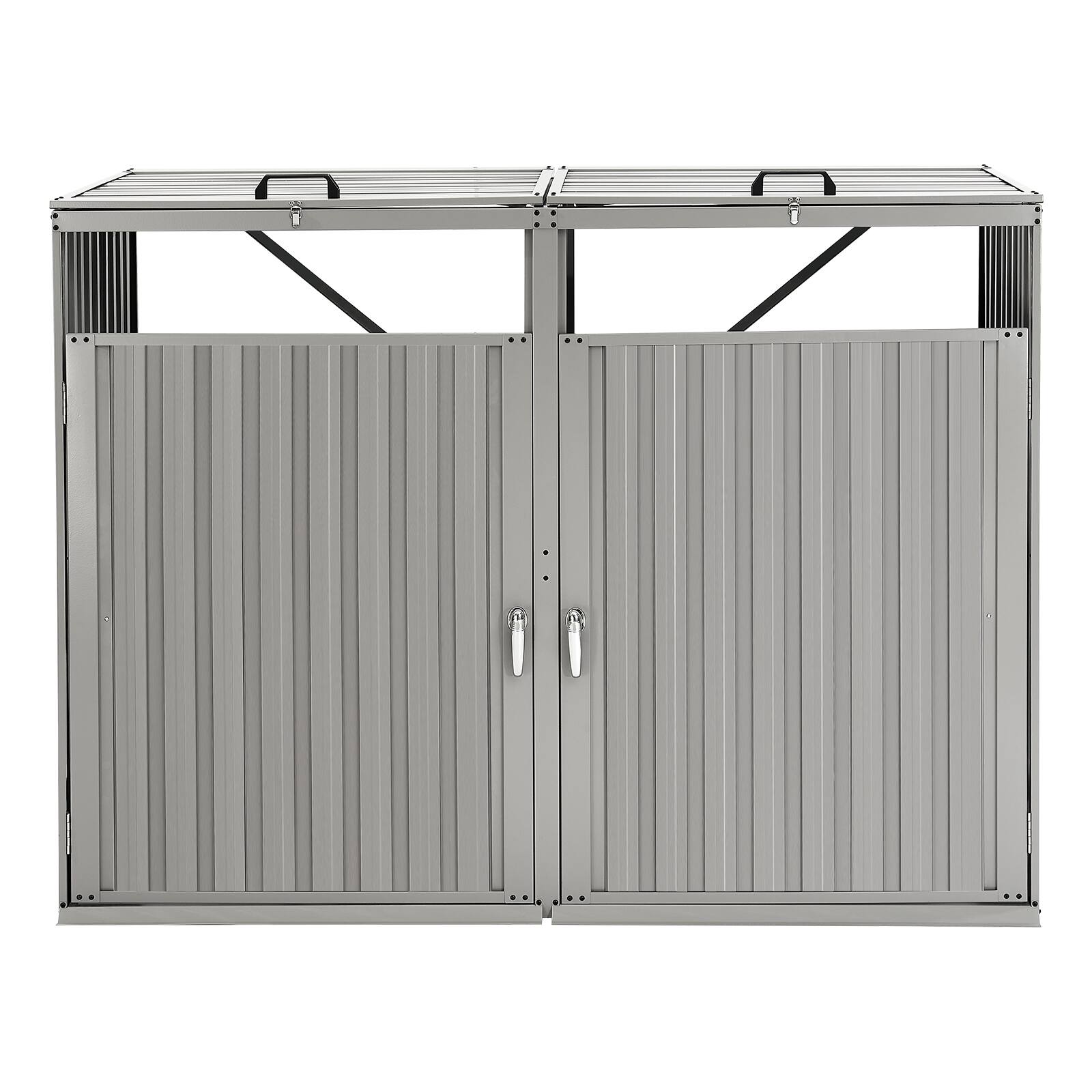 Alt View 5. VEVOR - Trash Can Storage, 2 x 52.79 Gal Trash Bin Storage Shed Outdoor, Galvanized Steel Horizontal Storage Cabinet Waterproof - Light Grey.