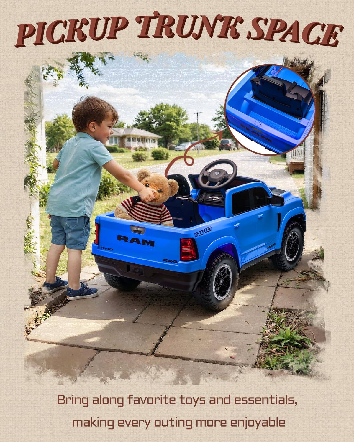 PICKUP TRUNK SPACE

Bring along favorite toys and essentials, making every outing more enjoyable
