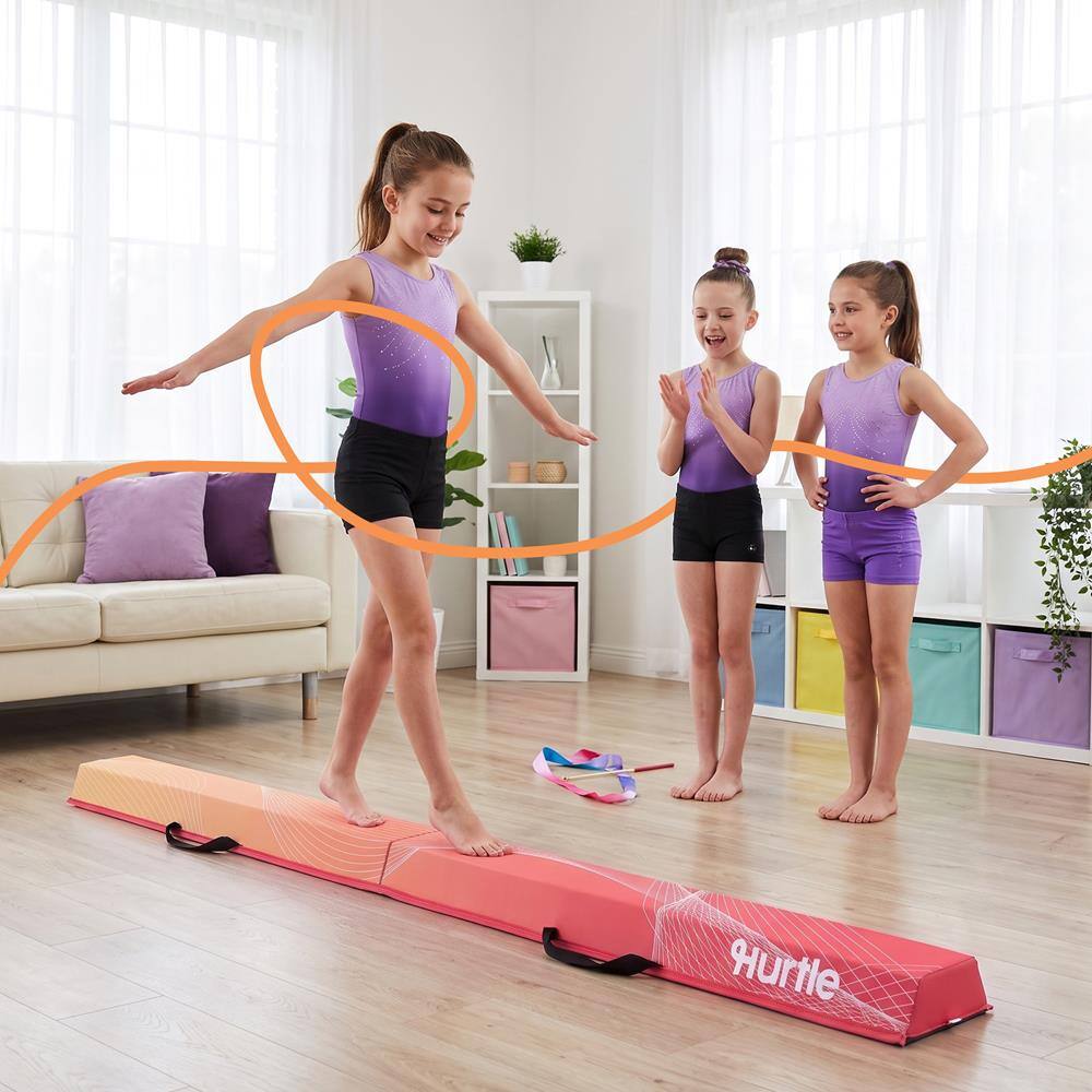 Alt View 1. Hurtle - Hurtle Foldable Balance Beam for Kids & Toddlers, Non-Slip Gymnastics Training Equipment with Carry Bag for Home - Peach.