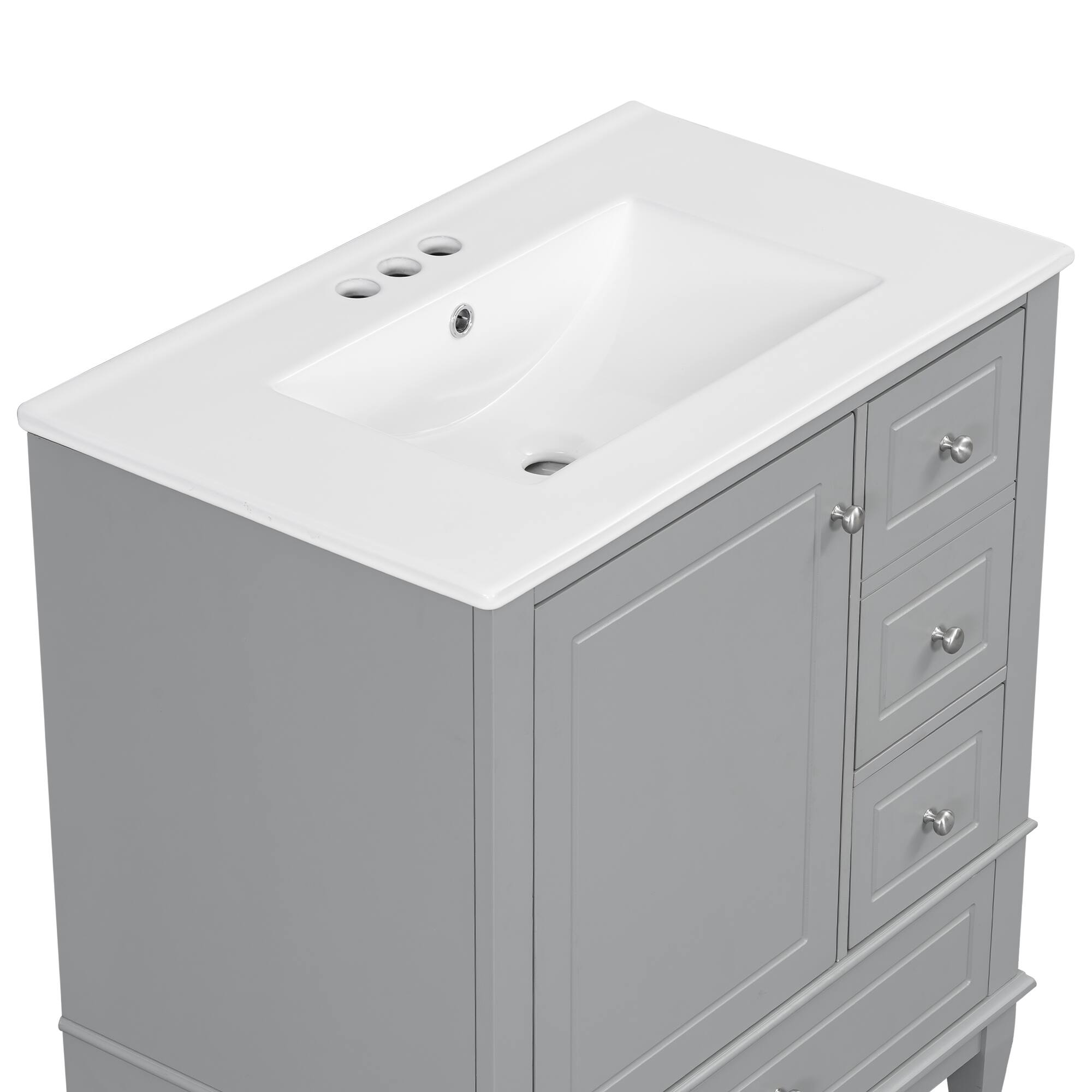 Alt View 10. Tiramisubest - 30" Bathroom Vanity with Sink, One Door with Shelf and Three Drawers, Soft Close Door, Grey - Grey.