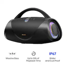 Hisense - Bluetooth Speaker VoyageBoom with rechargable battery, ambient lighting, Auracast, FM radio, IP67 - Black