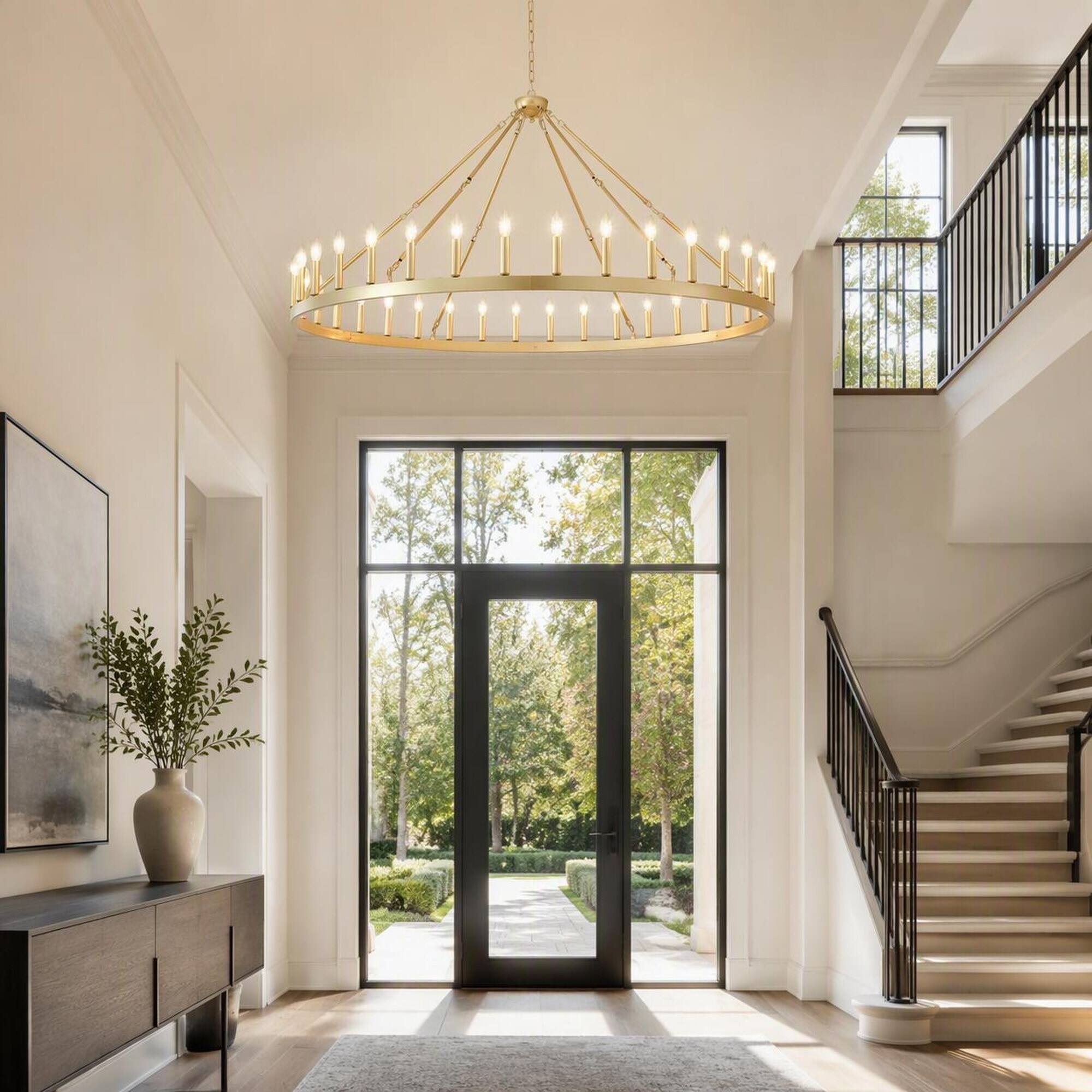 Alt View 1. RYHNUYNE - 36-Light Extra Large Gold Wagon Wheel Chandelier for High Ceilings, Rustic Farmhouse Round Pendant Light for Dining Room.
