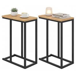 Gymax - 2PCS C-shaped End Table w/Adjustable Foot Pads Small Snack Table for Bedroom Oak - Gray