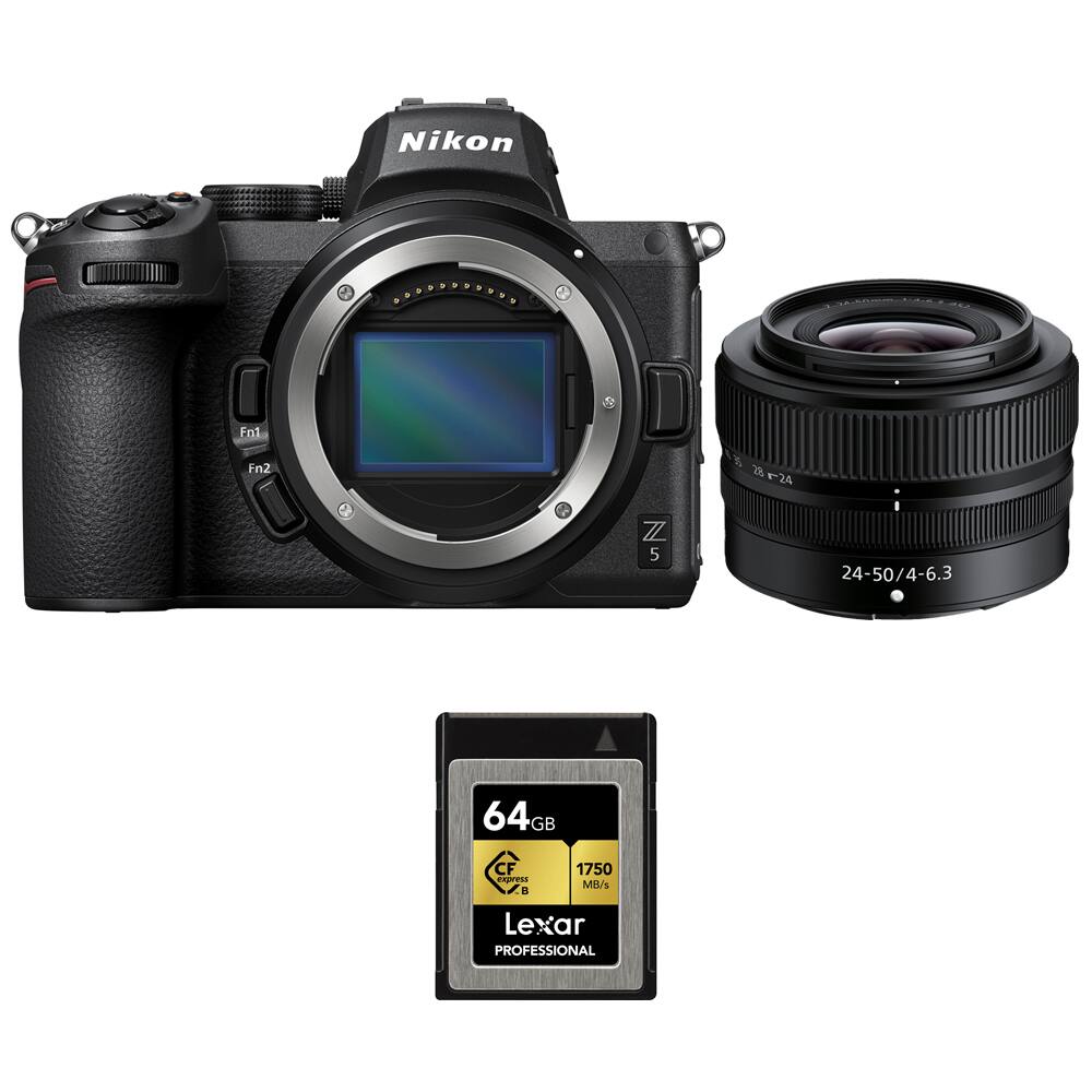 Nikon Z5  
24-50/4-6.3  
64GB CFexpress Type B  
Lexar PROFESSIONAL  
1750 MB/s