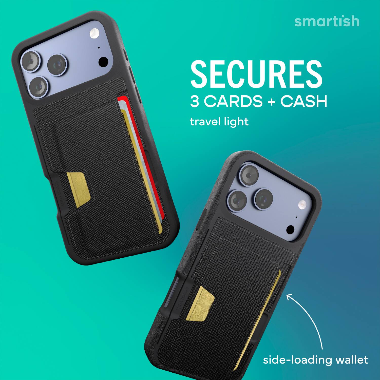 smartish SECURES 3 CARDS + CASH travel light side-loading wallet