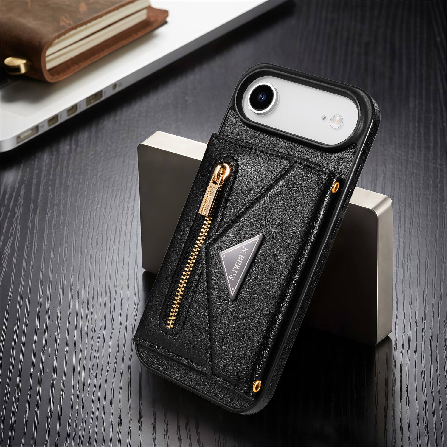 Back. Dteck - Dteck Crossbody Zipper Wallet Case with Adjustable Lanyard for Apple iPhone Air (2025) Kickstand Cover - Black.