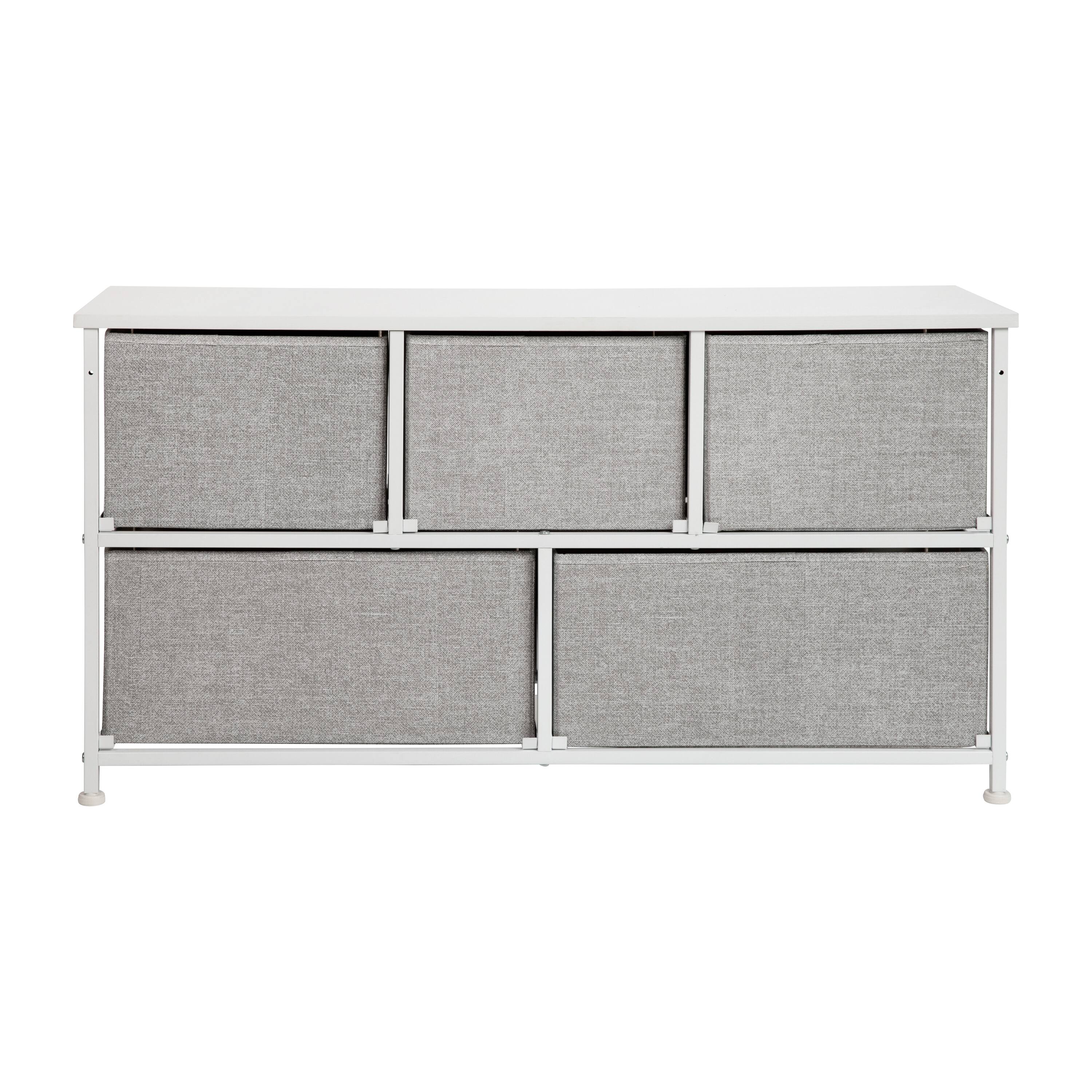 Alt View 5. Emma + Oliver - 5 Drawer Storage Chest with Wood Top & Dark Fabric Pull Drawers - Gray Drawers/White Frame.