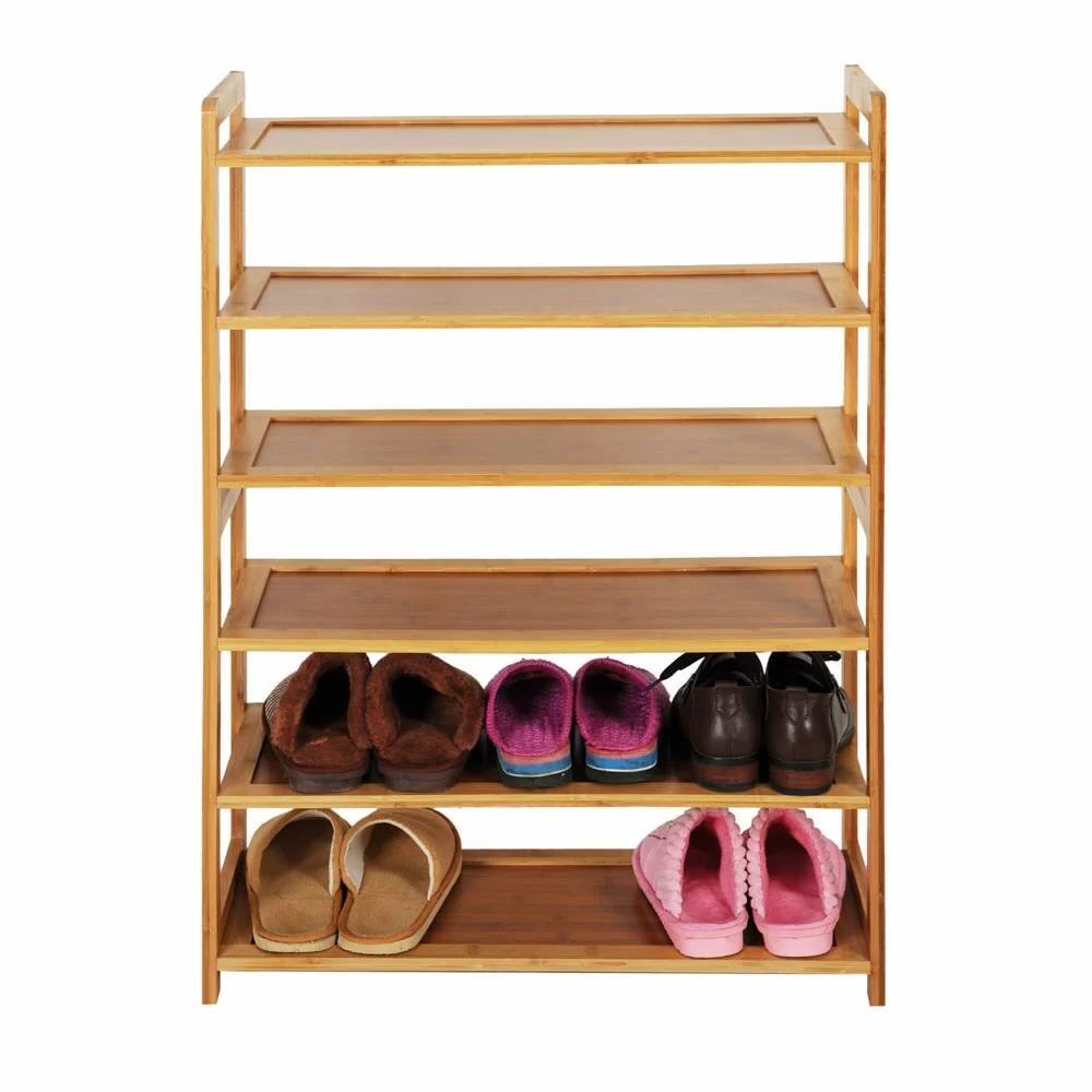 Angle. Hivvago - Solid Wood 6-Shelf Shoe Rack - Holds up to 24 Pair of Shoes - Brown.