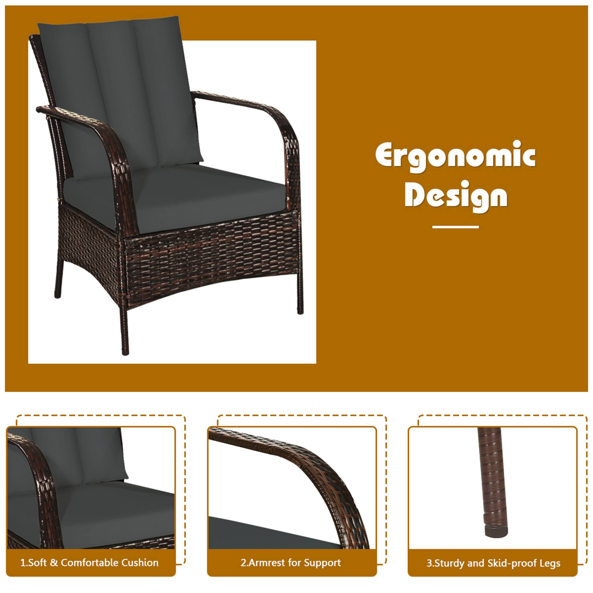 Ergonomic Design

1. Soft & Comfortable Cushion  
2. Armrest for Support  
3. Sturdy and Skid-proof Legs