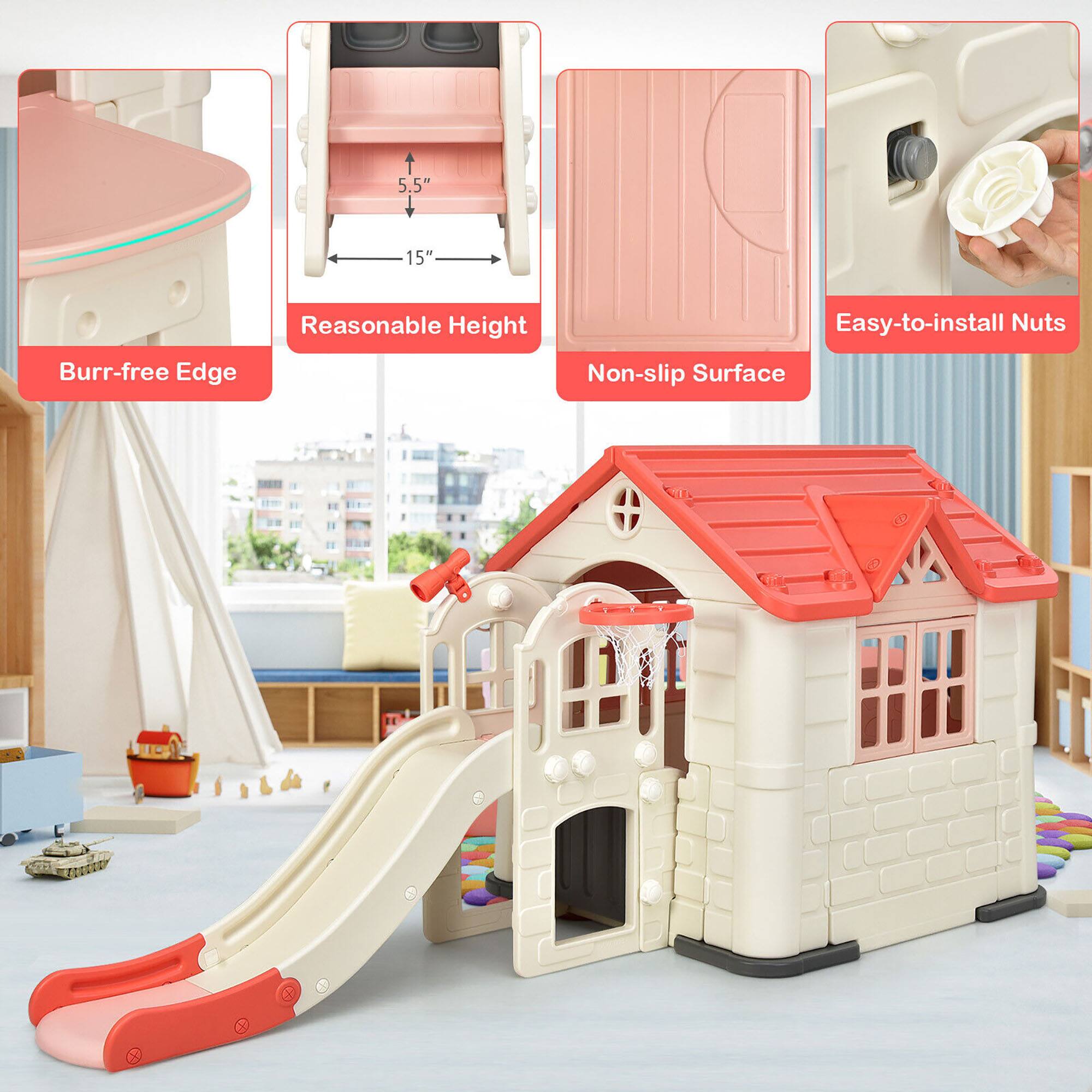Gymax Outdoor Play house and Slide Set for Kids w/ 7 PCS Toy Set