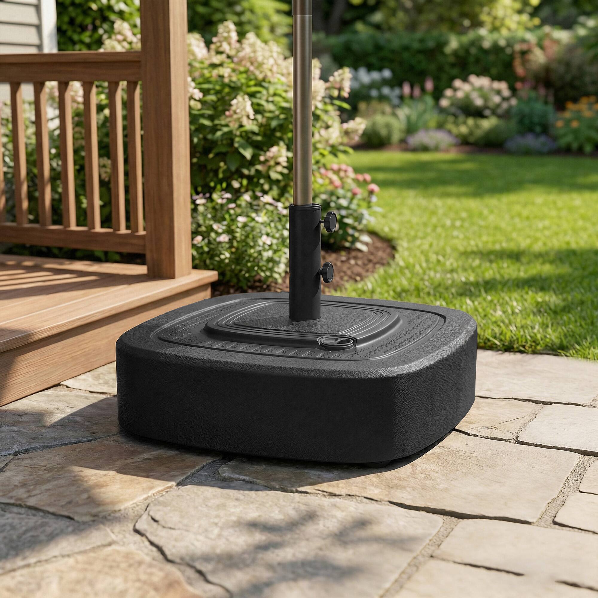 Alt View 8. Outsunny - Patio Umbrella Base with Wheels, Outdoor Umbrella Stand Holder for 1.5"/1.9" Poles for Lawn, Poolside, Black.