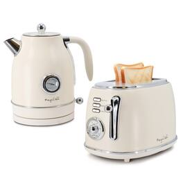 MegaChef - 1.8 Quart Electric Tea Kettle and 2 Slice Toaster Combo in Matte - Cream
