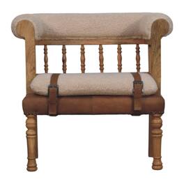 Artisan Furniture - Solid Wood Strapped Hallway Boucle Bench, Upholstered - Brown & Cream