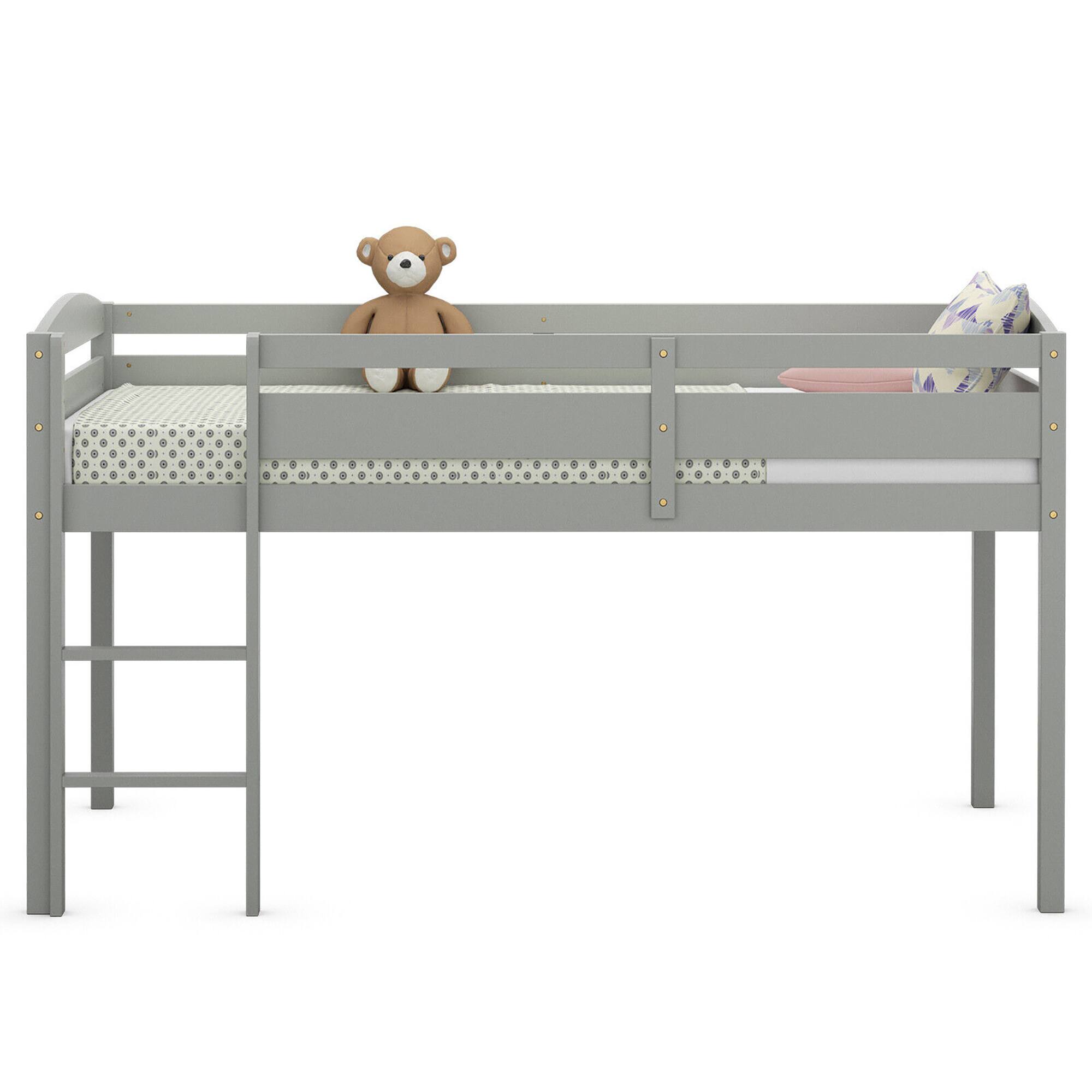 Alt View 1. Gymax - Gymax Twin Size Loft Bed Wooden Slats Support Loft Bed Frame w/ Ladder & Guardrails Grey - Grey.