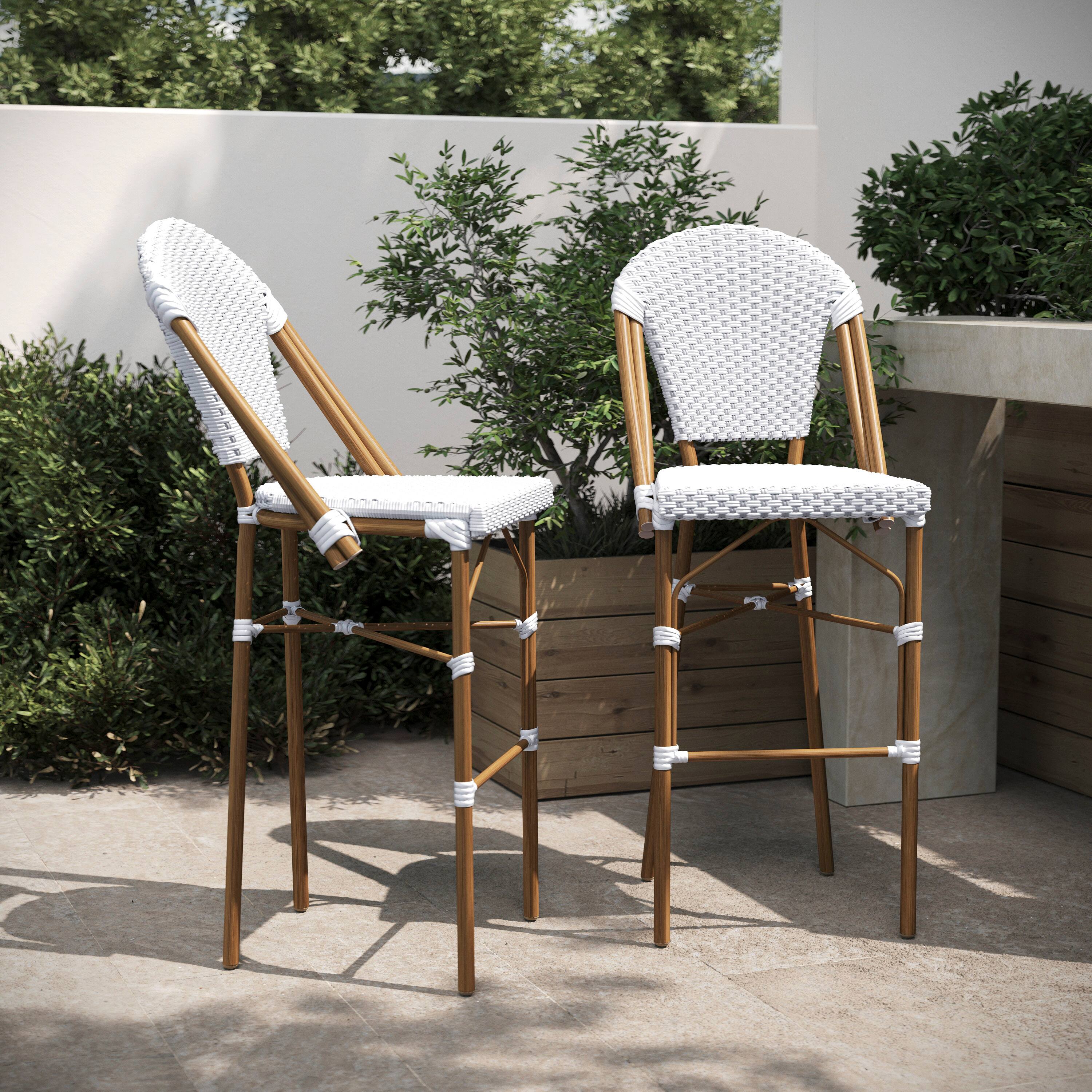 Alt View 2. Flash Furniture - Lourdes Set of 2 Stackable Indoor/Outdoor Bistro 30" High Barstools, Commercial Grade, White/Gray and Bamboo Finish - Gray.