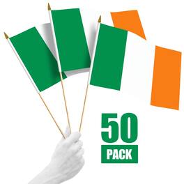 G128 - 50 Pack Handheld Ireland Stick Flags 12 x 18 in 150D Polyester Wooden Stick with Gold Spear - Assorted Colors