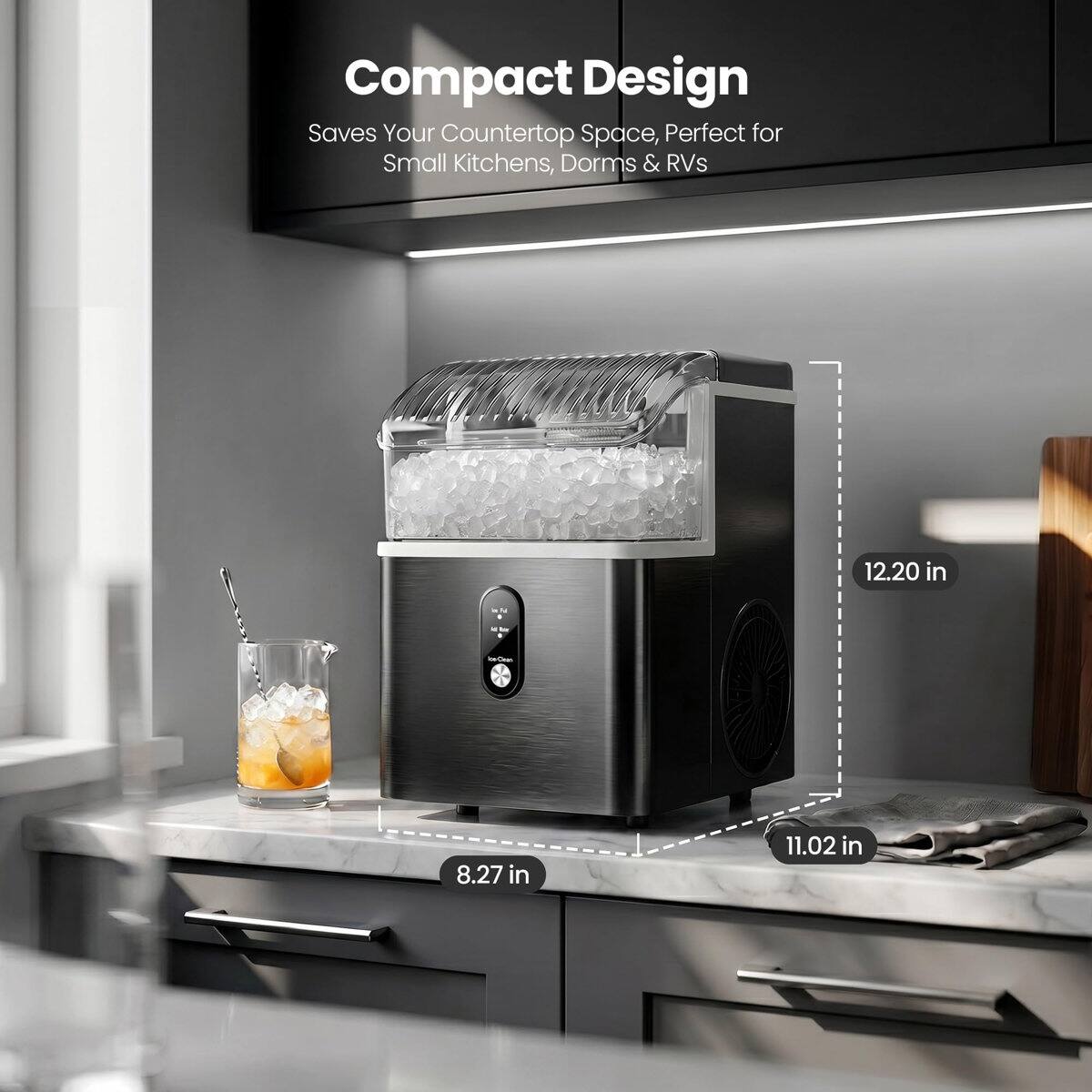 Compact Design Saves Your Countertop Space, Perfect for Small Kitchens, Dorms & RVs

12.20 in  
8.27 in  
11.02 in