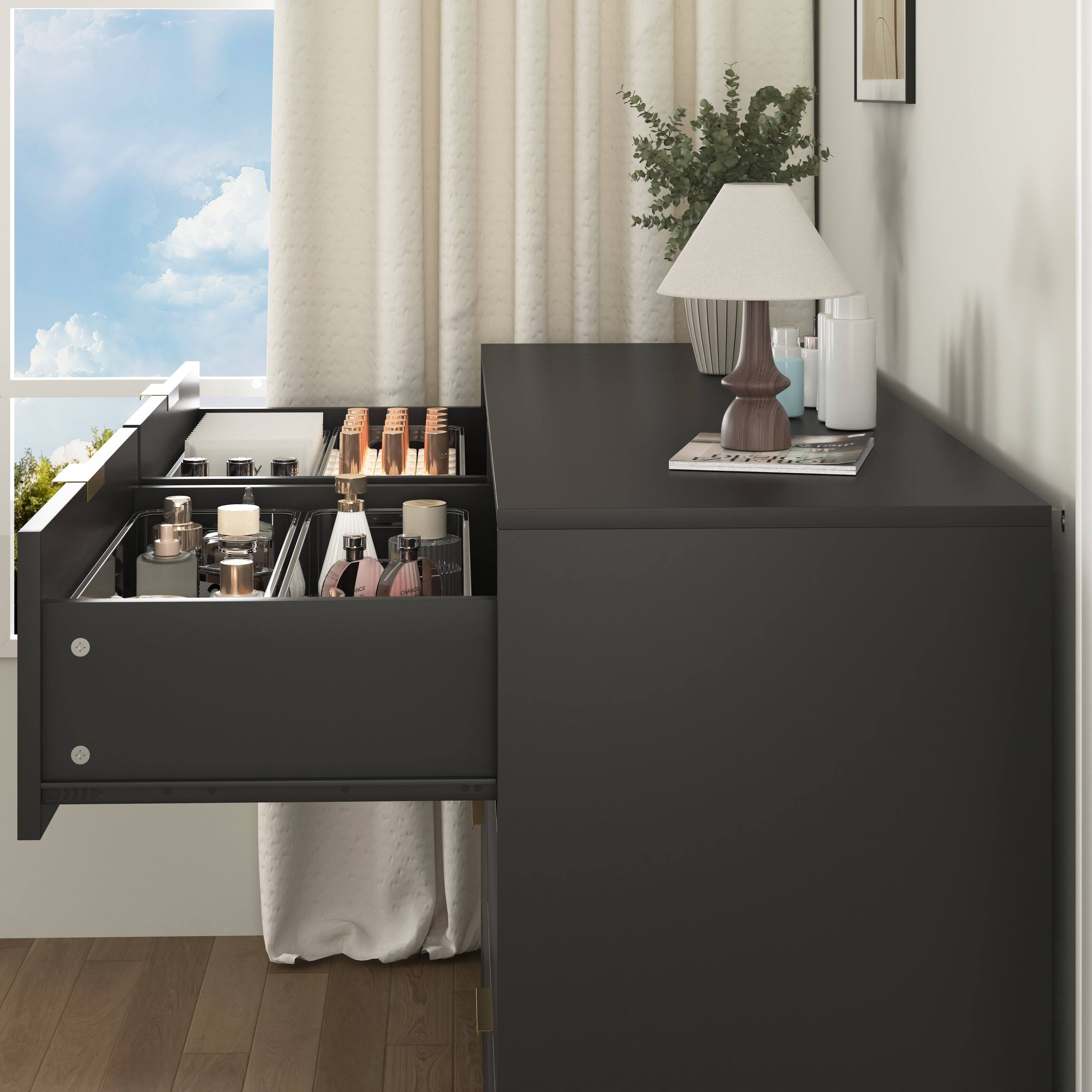 Alt View 2. Z-Edge - 6 Drawer Dresser for Bedroom, Modern Chest of Drawers, Wood Storage Double Dresser with Deep Drawers for Living Room - Black.