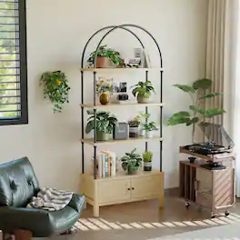 Sugift - 72 Inch Tall Arched Bookshelf with Door 5 Tier Storage Bookcase with Cabinet for Living Room and Home Office - Brown